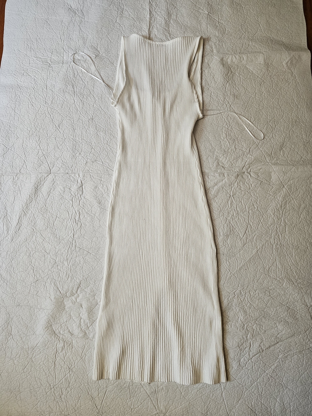 Zara Cream Ribbed Button-Front Midi Dress - Picture 3 of 3